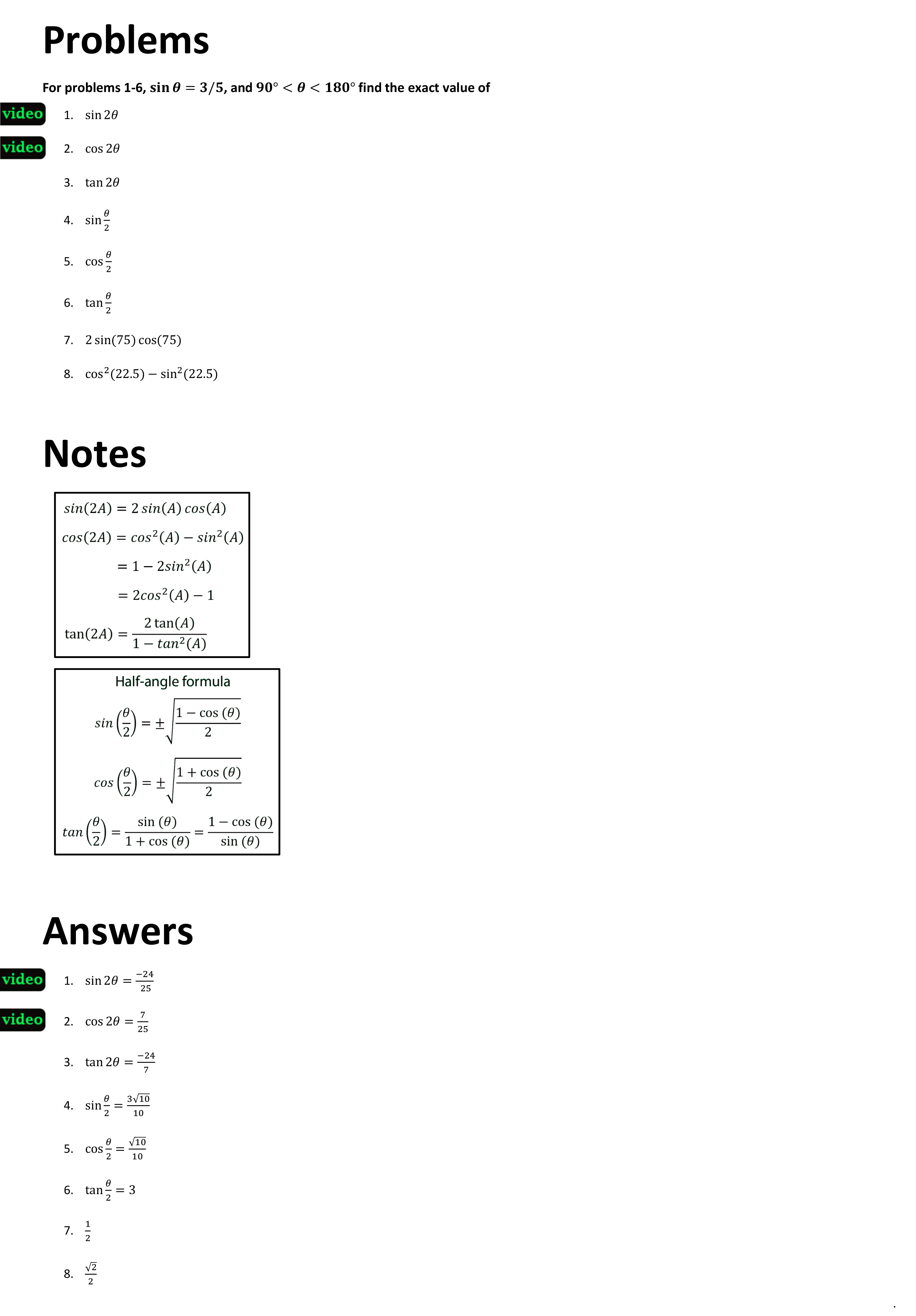 Double angle and half angle formulas andymath