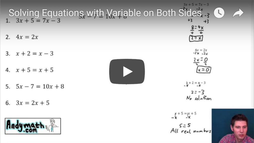 Link to Youtube Video Giving a Lesson on How to Solve Equations With Variables on Both Sides