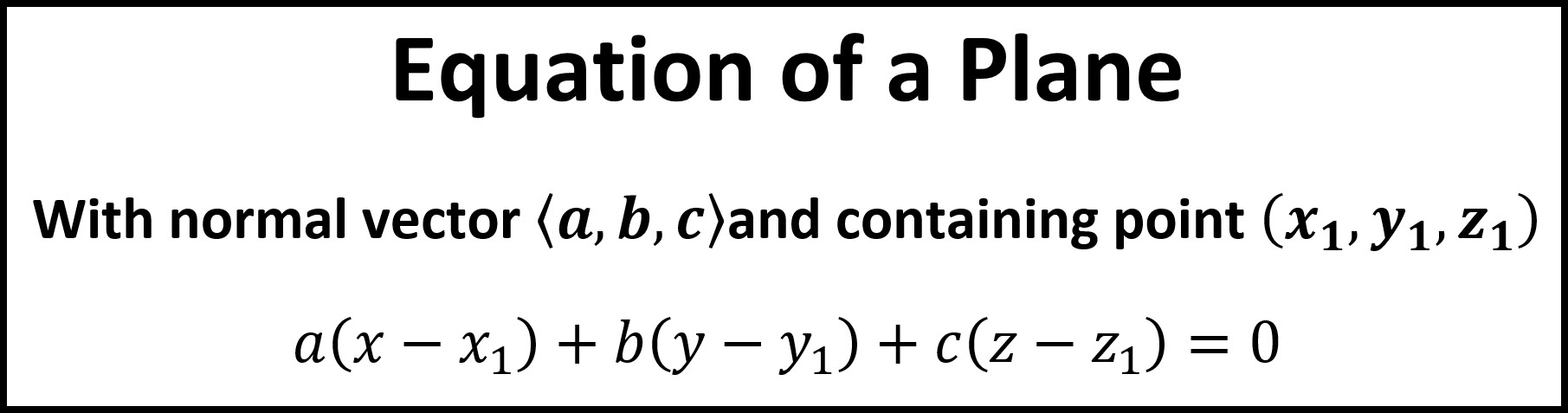 Notes for Equation of a Plane Given a Normal Vector