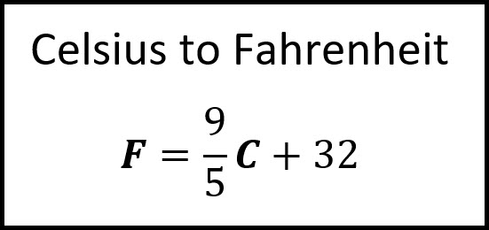 Notes for Celsius to Fahrenheit
