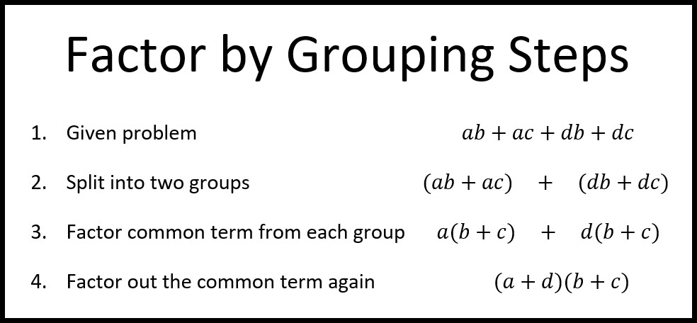 Factor by Grouping Steps
